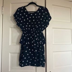 Adorable Vintage 80s black and white print mini dress peplum waist